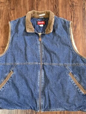 Vintage 90s Men's Wrangler Hero Indigo Denim Vest Men's Sz 2XL Corduroy Accents